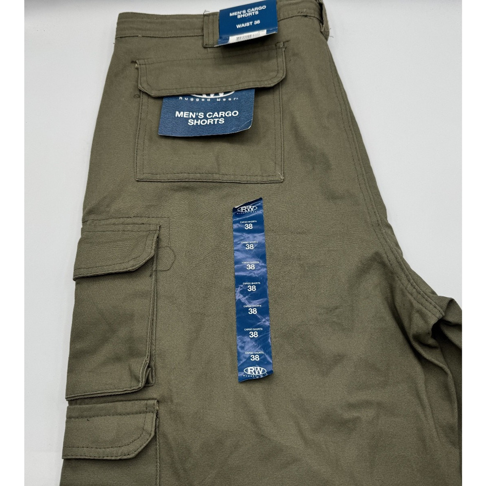 Rugged Wear Cargo Shorts Mens 38 Miltary Olive Cotton Drawstring Shorts Size 38